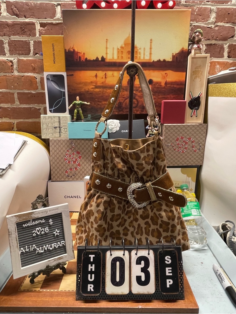 Y2K Kathy Van Zeeland leopard-print slouchy hobo shoulder bag